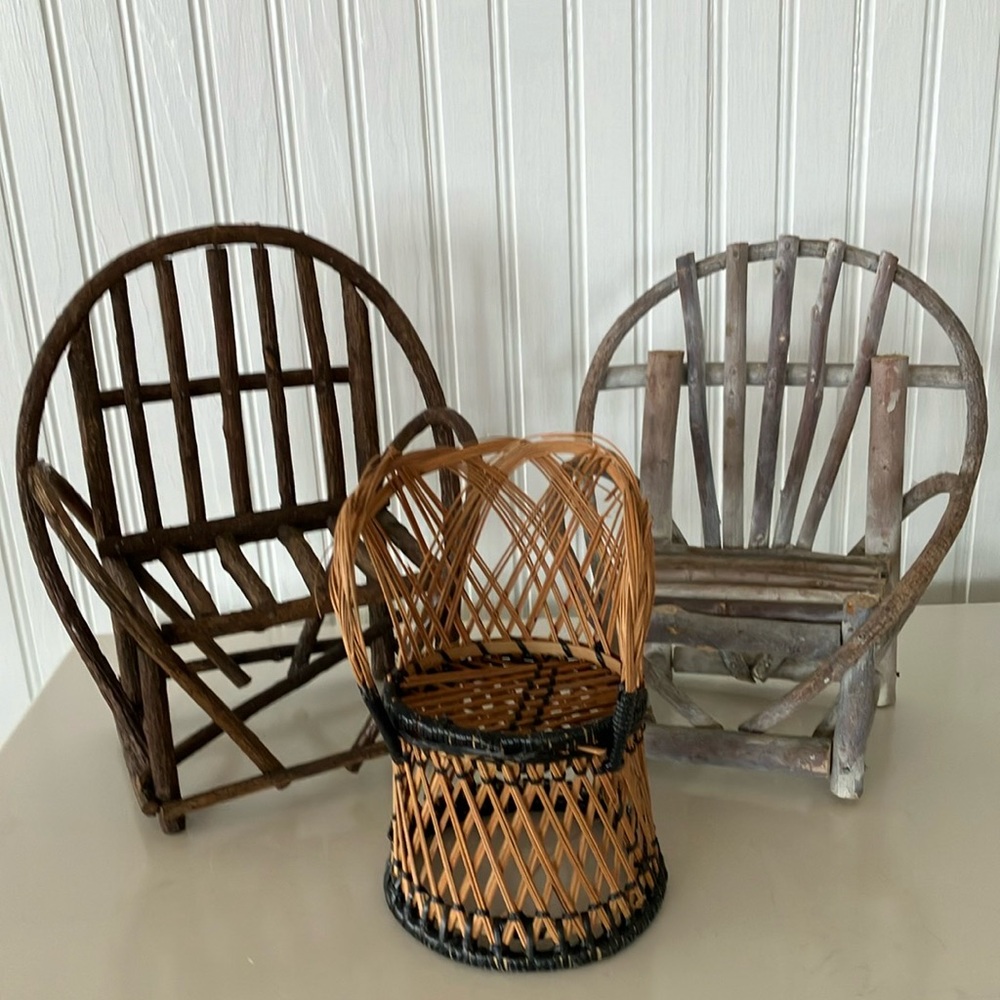 Set of Three Miniature Wicker Chairs